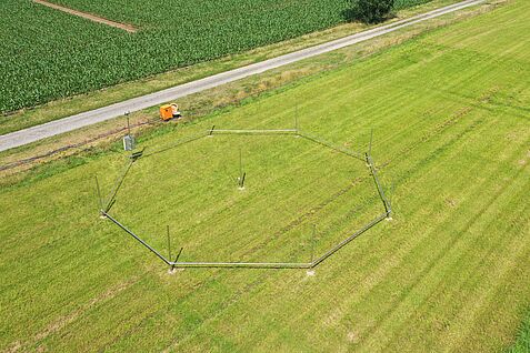 Luftaufnahme der FACE-Anlage am JKI-Institut für Pflanzenbau und Bodenkunde in Braunschweig. © L. Kottmann/JKI