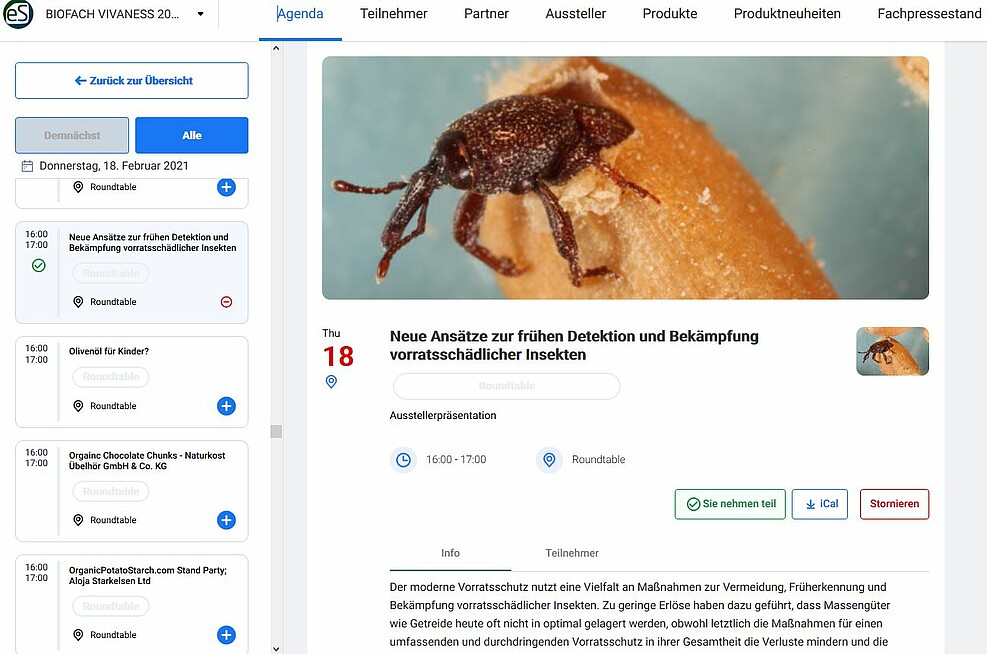 Screenshot BIOFACH zum Thema Roundtable Insektenlaser