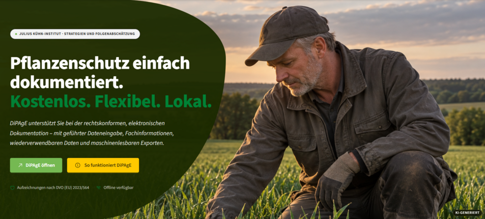 
	Die „DiPAgE-App“ (Screenshot) wurde vom JKI extra entwickelt, um ab 2027 geltende neue gesetzlichen Anforderungen an die elektronische Dokumentation von Pflanzenschutzmittel-Anwendungen einfach in die betriebliche Praxis übertragen. Das Kürzel steht für Digitale Pflanzenschutz-Anwendungsdaten-Erfassung. © Screenshot Julius Kühn-Institut (JKI)
