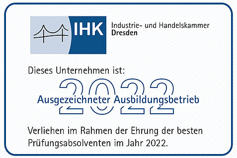 Signet_AusgezAusbBetrieb_2022 Nachweis "ausgezeichneter Aisbildungsbetrieb" 2022 der IHK Dresden für den JKI-Standort Dresden-Pillnitz (Fachinstitut für Züchtungsforschung an Obst)